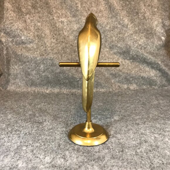 Vintage Brass Parrot on Stand Perch 11" Table Top Décor Statue - Picture 5 of 8